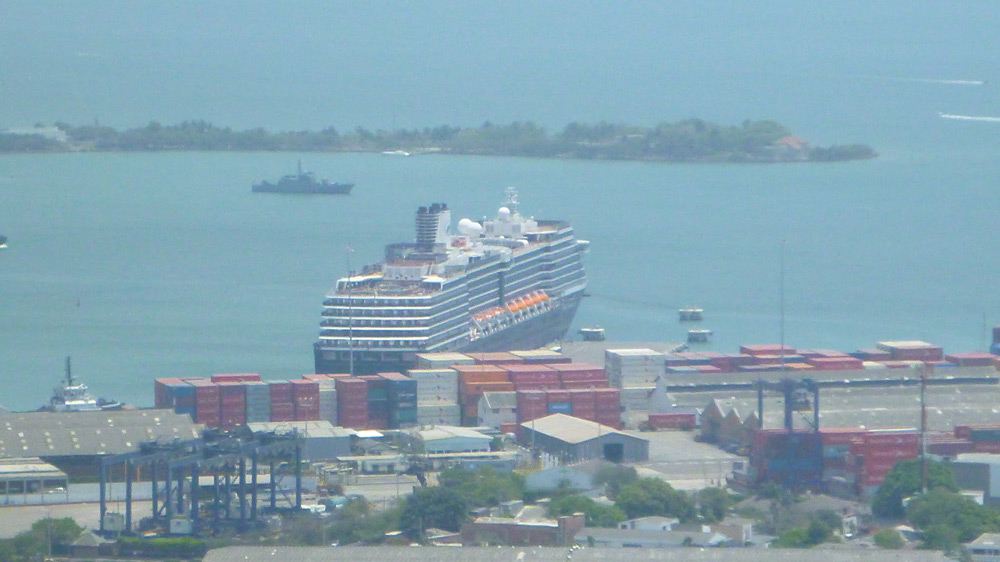 Cruise Ship and Military Ship in Cartagena Colombia harbor
