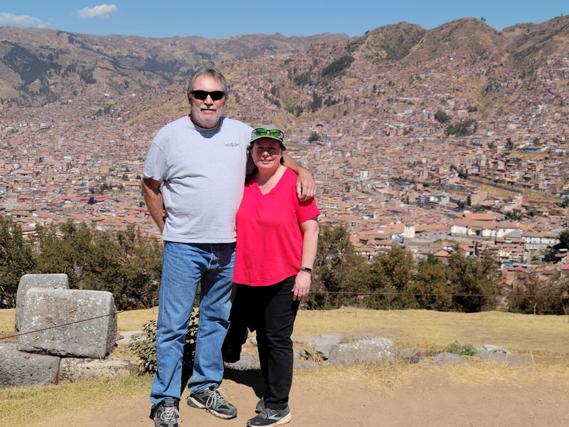 Mark and Beth at Sacsayhuamán Peru overlooking Cusco Peru